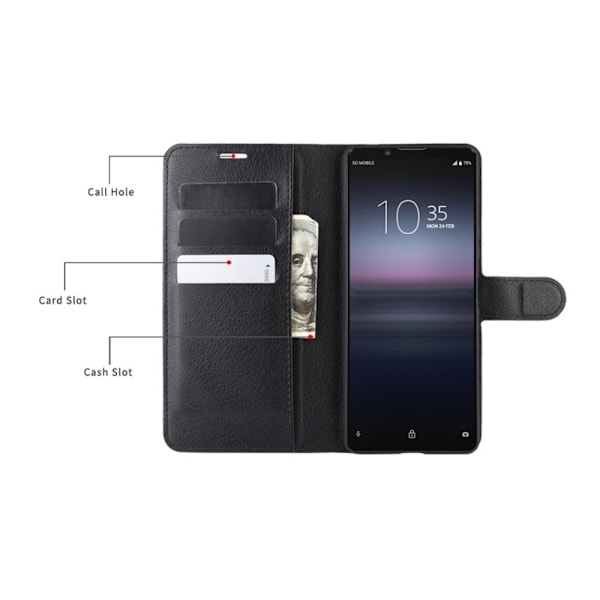 Sony Xperia 1 II - Litchi Pung Etui - Sort Black Sort