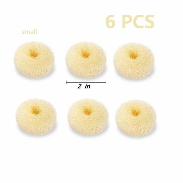 Extra Small Hårknutsmakare för Barn, 6-Pack Mini Donut Styler (Small 2 \", Off-White)