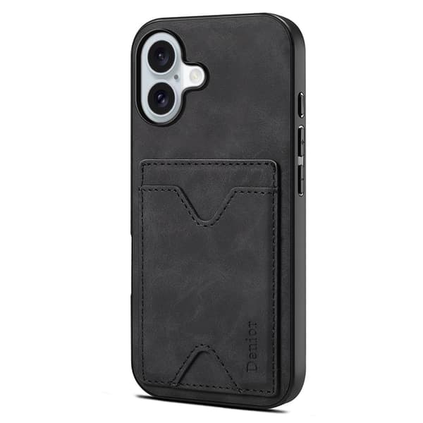 iPhone 17 DENIOR PU-læder kortholder cover - Sort