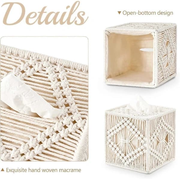 {PL} Makramé Tissue Box Öppen Botten Tissue Box Boho Dekor Bohemisk Tissue Organizer Handgjord Tissue Box för Badrum Sovrum