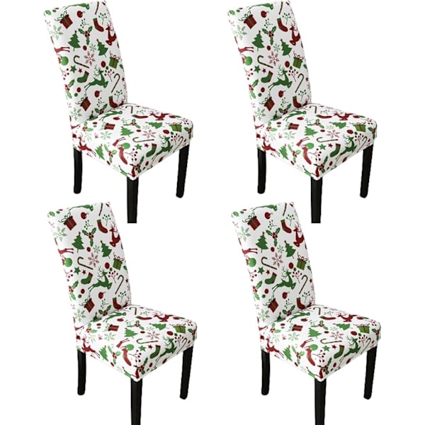 Julstolsöverdrag, Set med 4 Stretch Stolsöverdrag Tvättbara Stolsöverdrag Julmöbelskydd