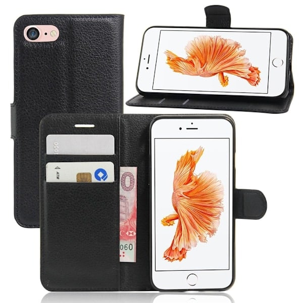 iPhone 7/8/SE (2020/2022) - Litchi Pung Etui - Sort Sort