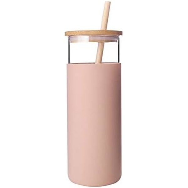 17Oz Glasmugg Bärbar Glasvattenflaska Sugrör Silikonskydd Bambulock