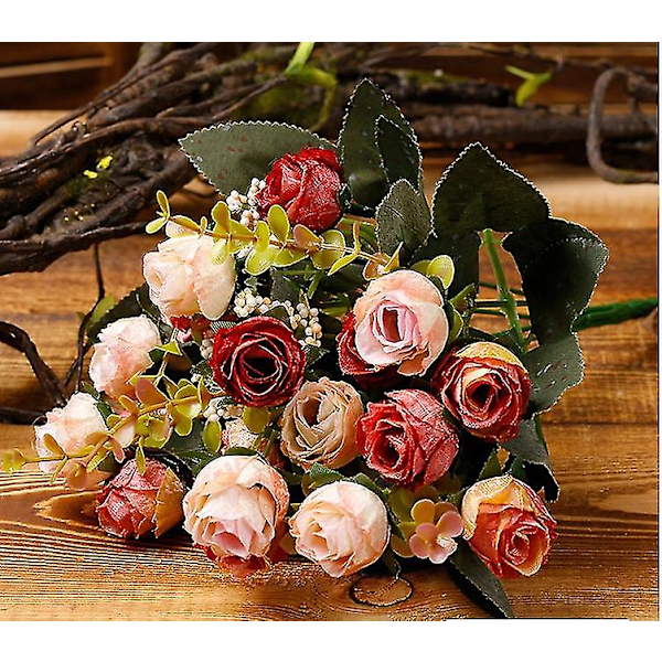 2 stk. 7 Gren 21 Hoved Kunstig Blomsterbuket Mini Roser Bryllup Hjemmekontor Indretning