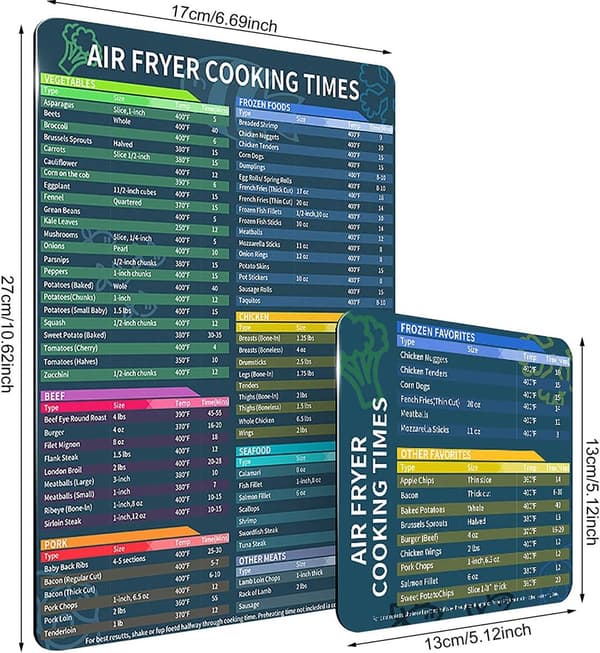 Airfryer Magnetisk Snydeark Sæt, Hurtig Reference Madlavningsguide, 2 Universelle Tilbehør