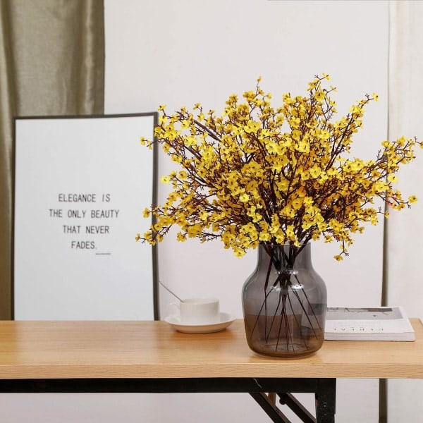 6 stk. kunstige blomster falske gypsophila blomster til hjemmekontor bryllup julefest dekoration (gul)