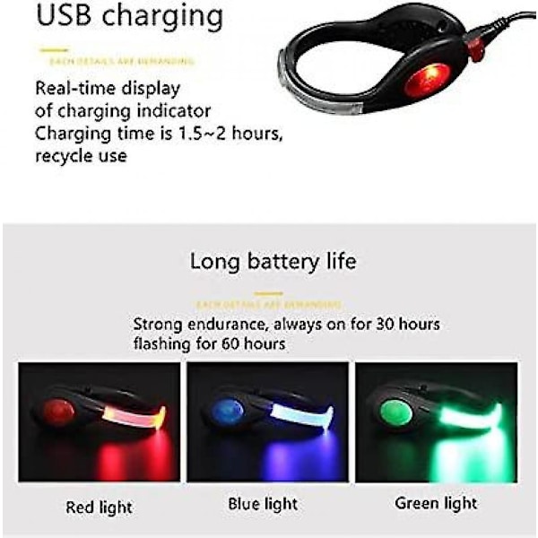 Kenkäklipsivalo Turvaklipsi Ulkoiluurheiluun Yöjuoksuvarusteet USB-latauksella, Väriä vaihtava RGB-strobo ja Jatkuva tila, Sininen