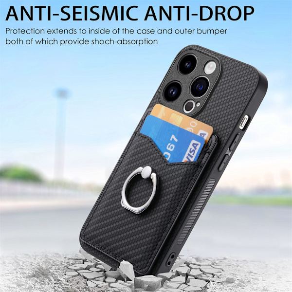 Skal iPhone 15 Pro Kortfack + Ring Kolfibertextur