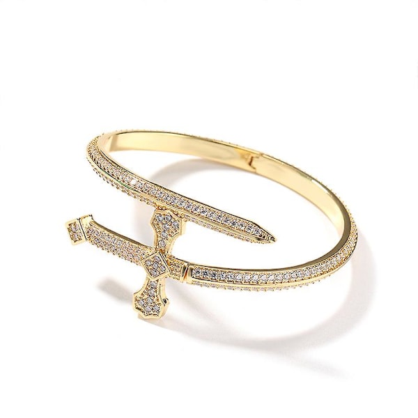 Gull Titanium Rustfritt Stål Pavé Cubic Zirconia Simulert Diamant Stablebar Oval Åpningsarmring