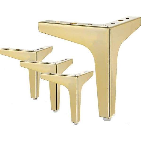 Möbelben, Set med 4 moderna metalliska triangulära möbelben, ersättningsfot, pall, 10 cm, guld