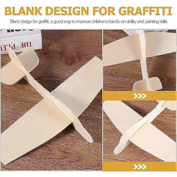 {PL}12 stk. DIY Træflymodel-sæt til børn - Mal & Saml Legetøjsfly (18,5x14,5cm)