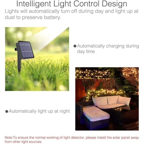 Solcellelamper for utendørs bruk, 24 m/79 fot 240 LED solcellelamper Hage 8 moduser (varmhvit)