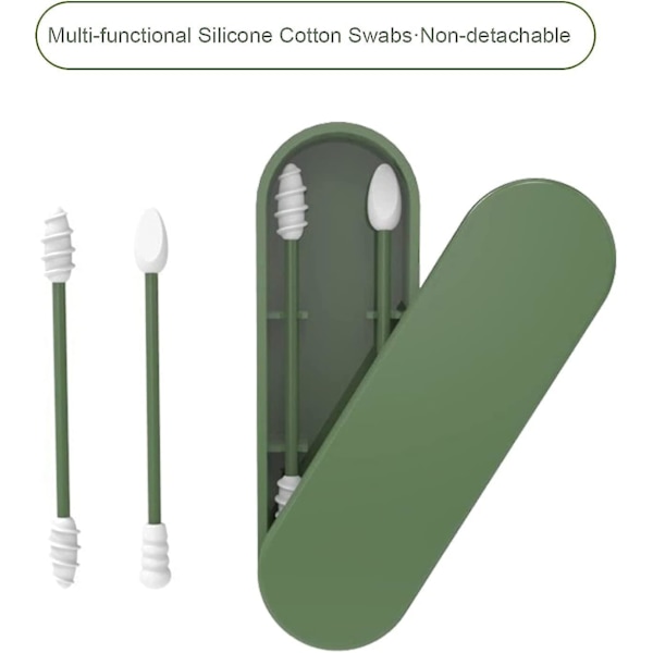 Silikonbomullsstavar Stick Återanvändbara Bärbara Och Rengörbara Öron Q-tips Grov Friktion Bomullsstavar För Öronrengöring Makeupgreen1pcs