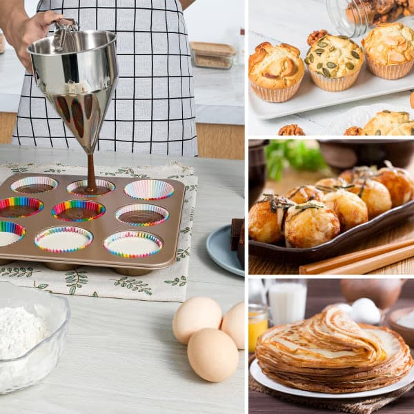 Røredispenser i rustfritt stål med stativ for kaker, smultringer, muffins, pannekaker