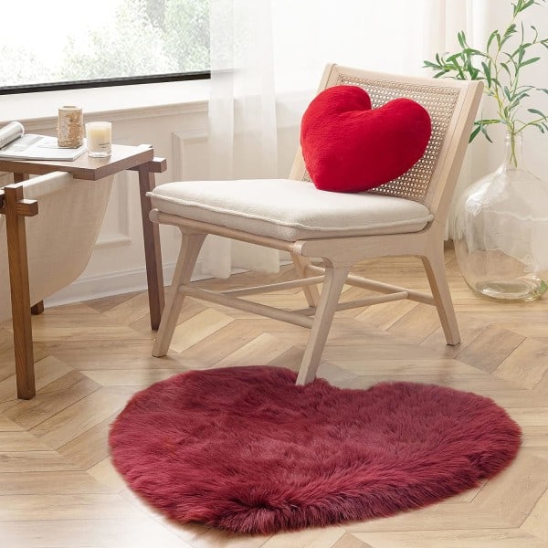 Røde Hjerteformede Puter, Kunstig Kaninpels 3D Fluffy Hjerteformet Dekorativ Pute, Plysj Myk Pute Gave til Barn Stue og Sofa