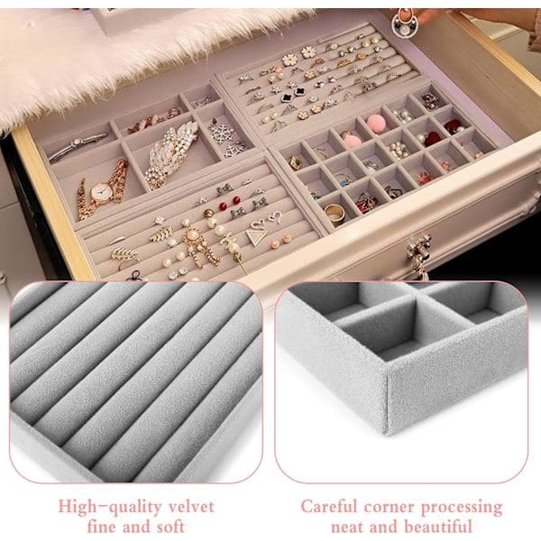 2 pcs Jewelry Tray Organizer, Stackable Jewelry Drawer Storage Box