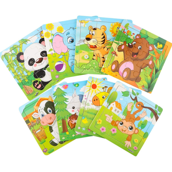 8-pack trä pussel för barn djur pussel set pedagogiska leksaker