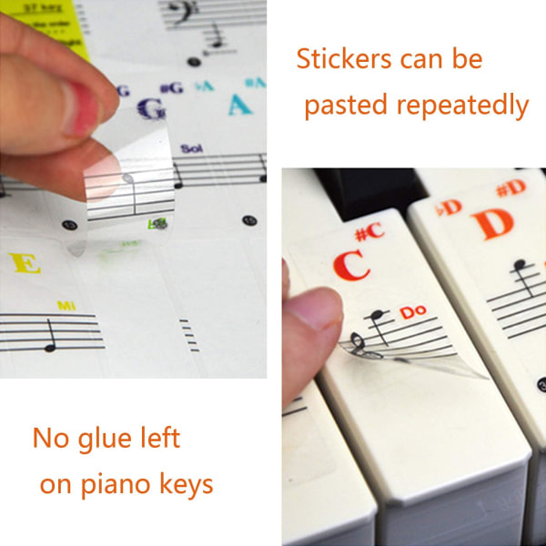 Pianoklaviaturklistremerker for 88/61/54/49/37 tangenter, store bokstaver for piano, avtakbare pianoklaviaturklistremerker