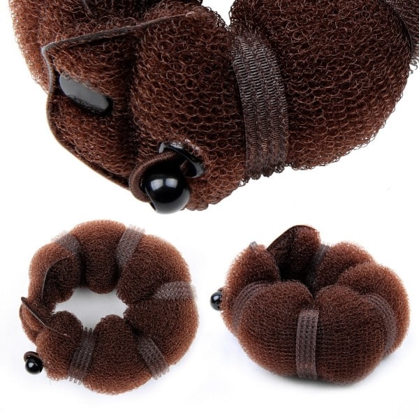 2 st Magisk Hårstyling Twist Ring Formare Shaper Donut Chignon Bun Maker Clip Hårrullare Liten & Stor (Brun)
