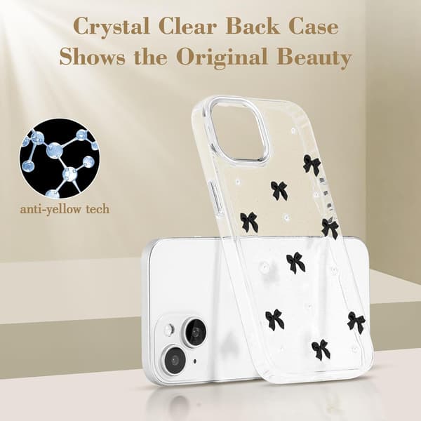 Case for iPhone 14 Plus, Bling Glitter 3D Bow Phone Case Cute Glittery Crystal Clear Bow Slim Soft Durable Protective Case Black