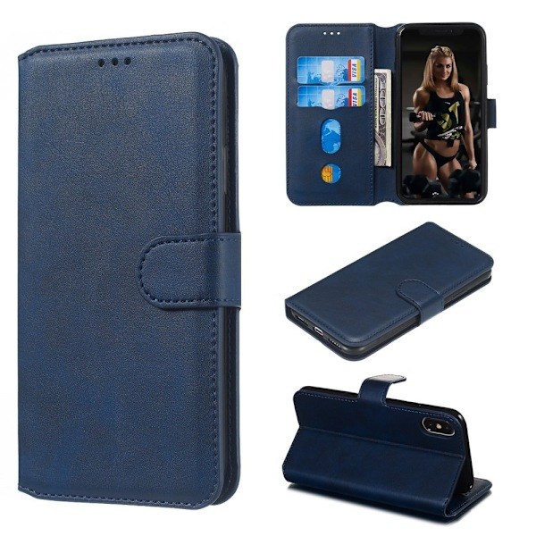 iPhone X/Xs - Solid Læder Etui - Blå Blue Blå