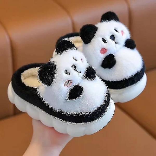 Barnens tecknade panda vintertofflor plyschdjur varma bomullsskor för pojkar och flickor inomhus hushåll fluffiga tofflor 5 26-27 Inner 16.5CM
