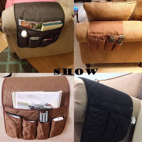 Vanntett Sofa Armlene Organizer - 5 Lommer - 90×33cm For Fjernkontroll - Kaffebrun