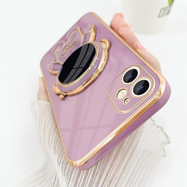 Compatible with iPhone 12 Case Cute 3D Astronaut Stand Design Camera P Lilac