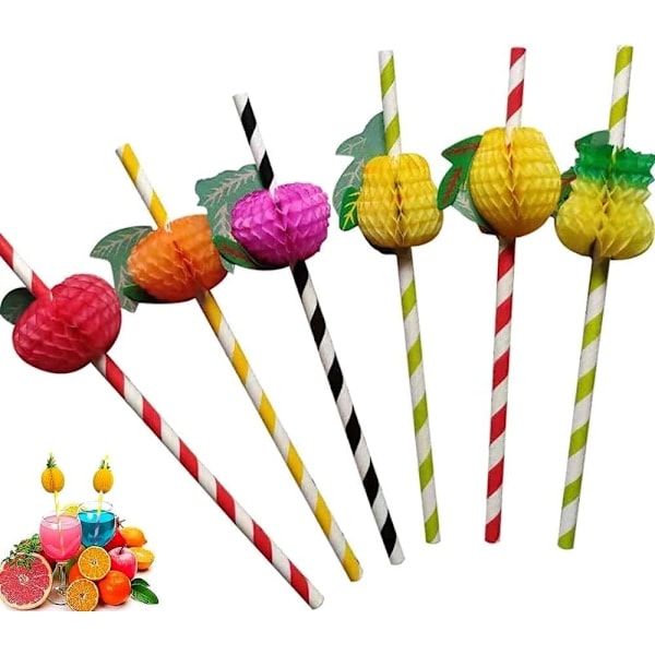 Papsugerør, 50 styk 3D Frugtsugerør, Cocktailsugerør, Ananas Cocktailsugerør til Drikkevarer, Fester, Bryllupper, Fødselsdage, Strand (Tilfældig Stil...