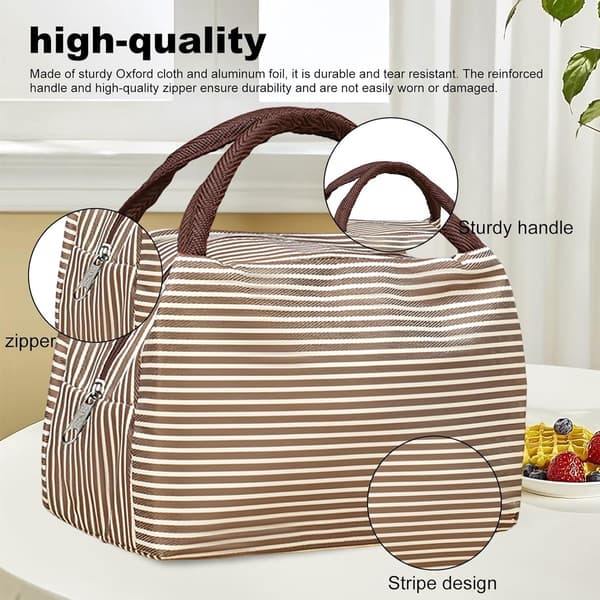 Isolerade lunchväskor, Oxford-tyg, aluminiumfoliefoder, vikbara, skola, camping, resor, blå/brun, 2-pack, 23 x 17 x 13 cm