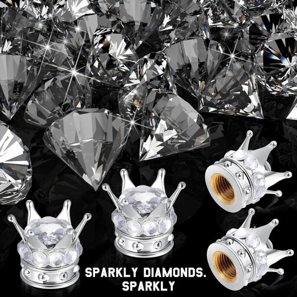 4 stk. Bling Håndlavede Krystal Rhinestone Universal Chrome Krone Køretøj Bil Dækventilhætter