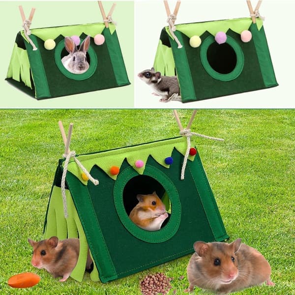Træ Trekantstelt til Små Dyr, Marsvin & Hamster Gemmested, Grøn