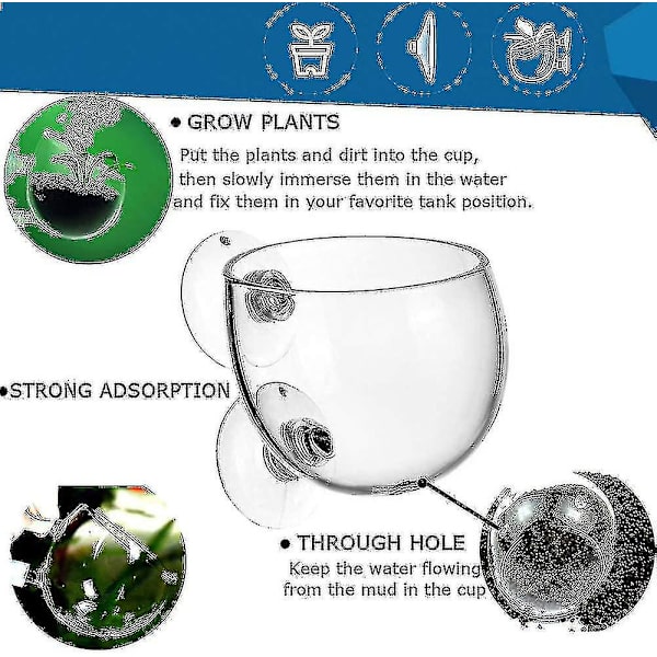 4 stk. Akvarieplanteholder Plantepotte Akvariedekor Krystallglass Akvatisk Plantekopp Med Sugekopper For Fisketank Aquascape