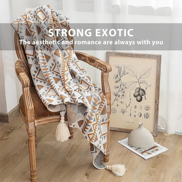 Neulottu peitto Vintage Tassel Bohemian Etninen tyyli Geometrinen kuvio Kodikas nojatuoli Peite Lämpimät heitot