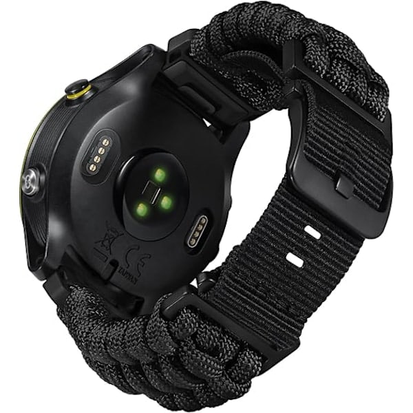 Kompatibel med Garmin urrem 22 mm, slidstærke flettede nylon sportsremme til Forerunner/Instinct/Fenix/Descent sort