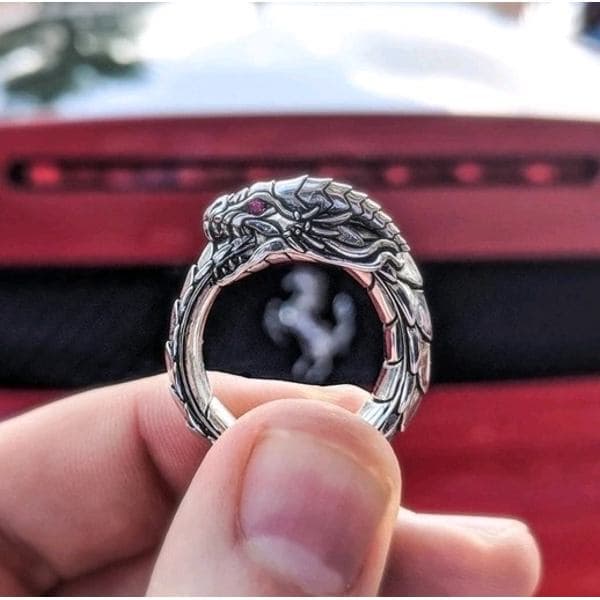 Punk Dragon Ring, drakring, gotisk roséguld drakhuvudring