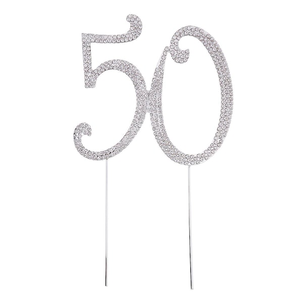 50 tårtdekorationer, kompatibla med 50-års födelsedag eller jubileum, kristall tårtdekoration, kompatibla med festartiklar (silver)