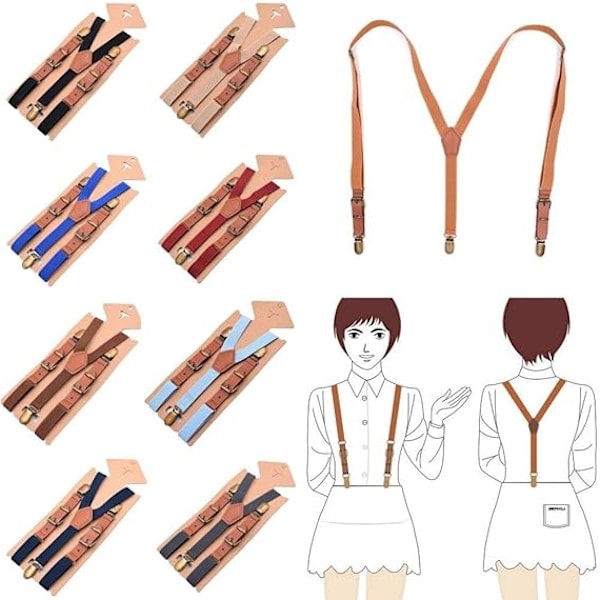 Unisex Y-form Starka 3 Clips Hängslen Elastiska Band Brun S