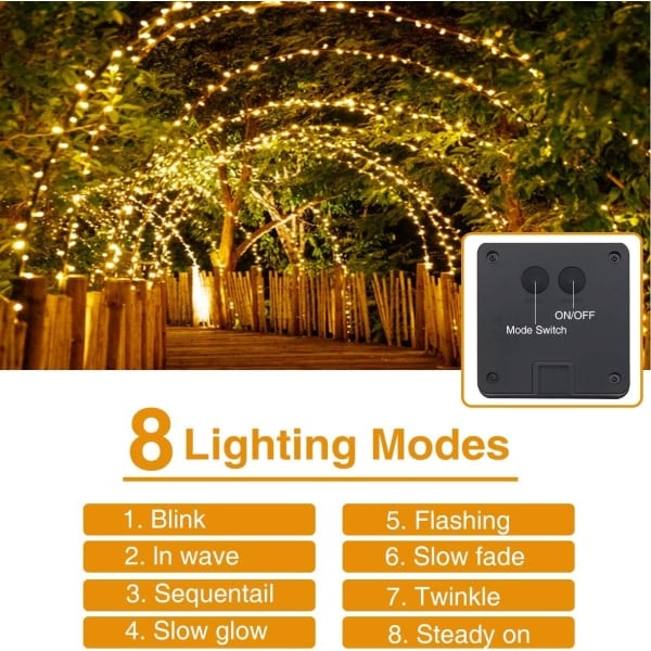 Solcellelamper for utendørs bruk, 24 m/79 fot 240 LED solcellelamper Hage 8 moduser (varmhvit)