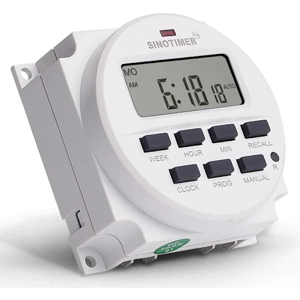 7-dagers Programmerbar Timer 220V DC med 12/24h Klokke, 1.6  \"