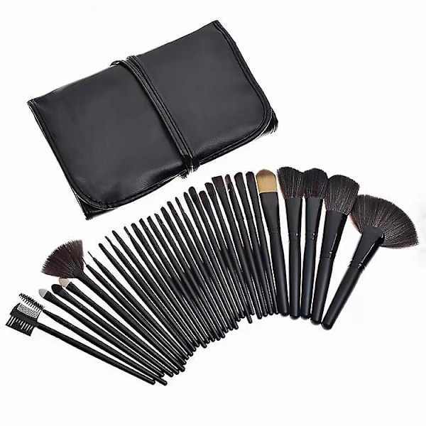 32 professionelle makeup-børster i læderetui sort