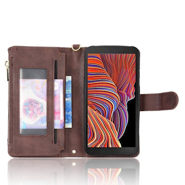Lychee Texture Zipper Leather Case for Samsung Galaxy Xcover 5 Brown