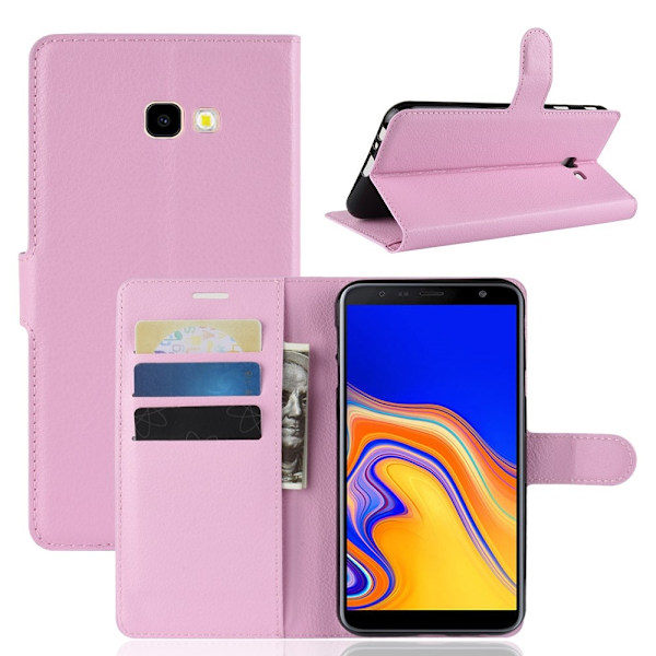Samsung Galaxy J4 Plus - Litsi Lompakkokotelo - Vaaleanpunainen LightPink Vaaleanpunainen