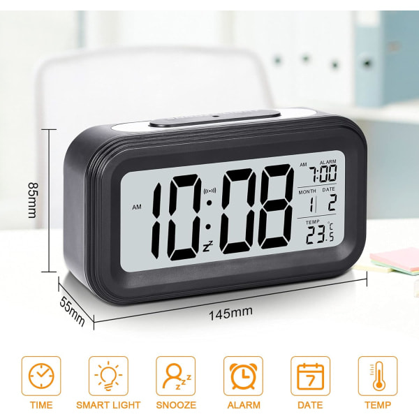 Vækkeur 4,3 \" LED-display, digitalt vækkeur med batteridrift, snooze, let at bruge