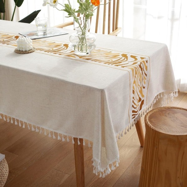 Duk for spisebord Rustikk duk, Bomulls-lin stoff Liten rektangulær duk Kaffe Blad, 140x220 cm