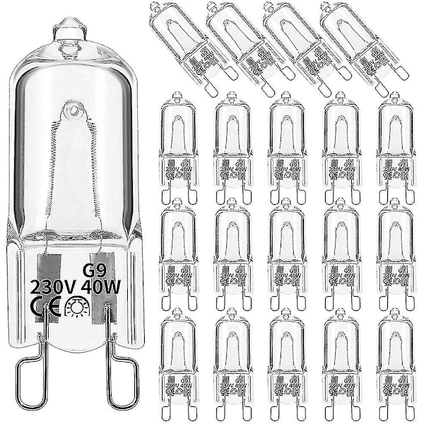 20 stk. G9 Halogen Lyspærer, 40W Klar Halogen Dæmpbar, varm Hvid 2800K