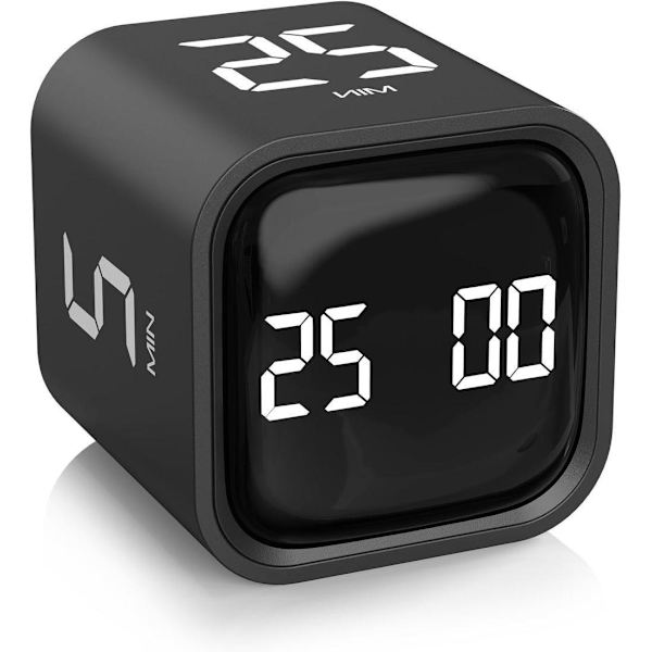 Pomodoro Timer 25/5/10 Min Desktop Timer Vibration Volume Adjustable Productivity Clock Black