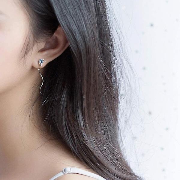 925 Sterling Silver Blå Kristall Stjärna Måne Hängande Örhängen För Kvinnor Tonårsflickor Stjärna Måne Tassel Örhängen Kedja Stjärna Måne Örhängen