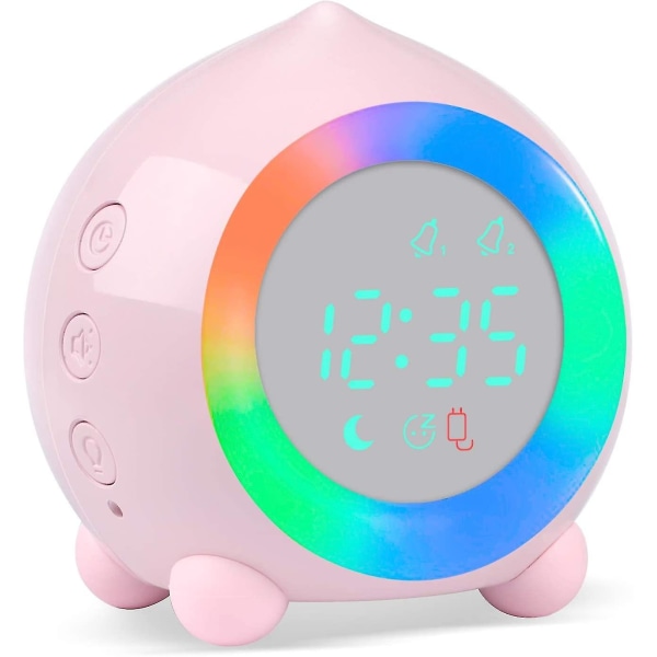 Barns väckarklocka Lyser Digital Led Nattljus Justerbar Volym Snooze USB Laddningsrosa
