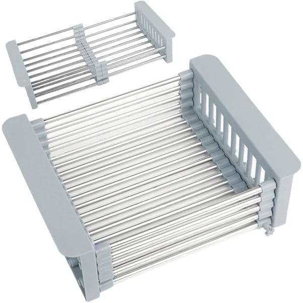 Uttrekkbar oppvaskkumtørker, justerbar oppvaskkumtørker, justerbar oppvaskkumtørker i rustfritt stål, teleskopisk avløpskurv oppvaskkumtørker (30x22,5x9,5cm)